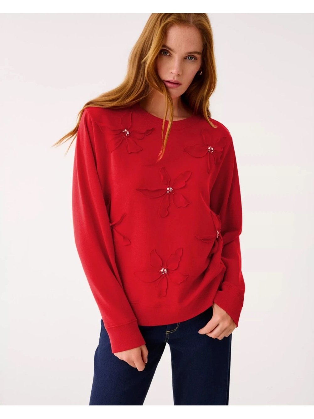 Lilly Pulitzer Ballad Sweatshirt Poinsettia Red large new Embellishment